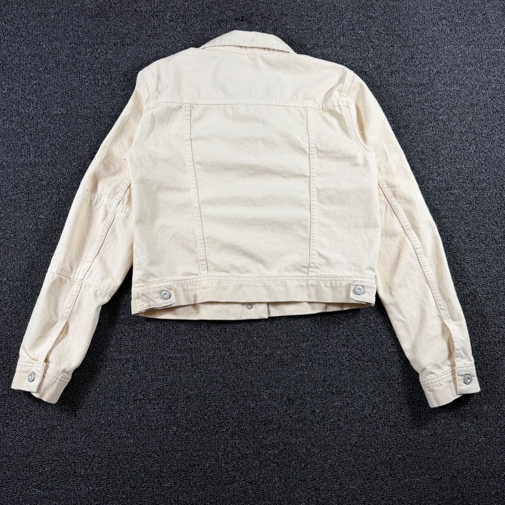 We‎ The Free Cream Denim Jacket Women's S Oversized Trucker Jean Coastal Utility - Picture 2 of 8
